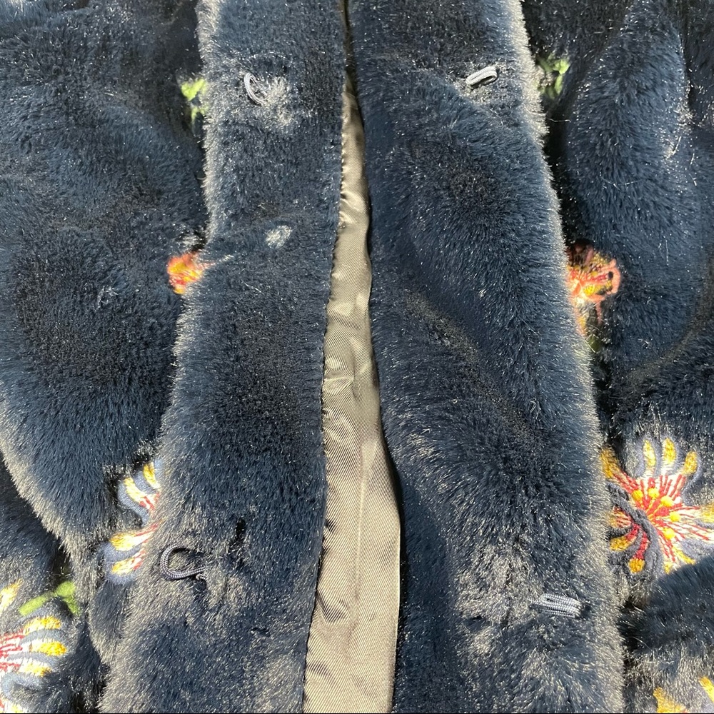 Zara navy blue floral embroidery faux fur coat Size S - Picture 10 of 11